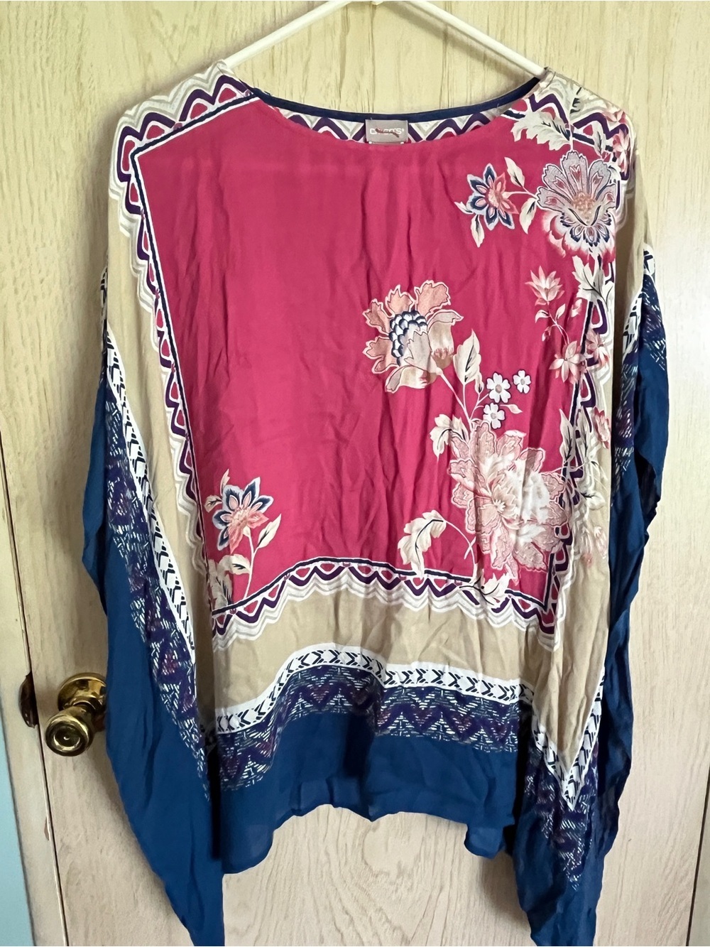 CHICO'S Floral Patch Poncho Top Size S/M Multi Print $89